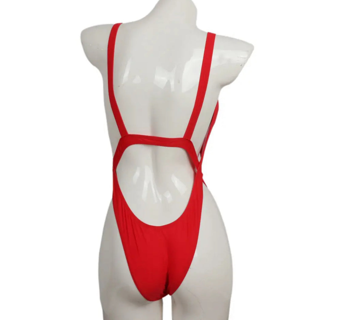 Red strap-kini