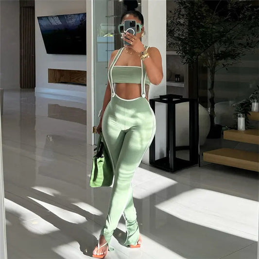 Green strap 2pc pant set