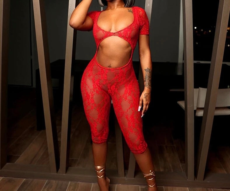 Lace romper red