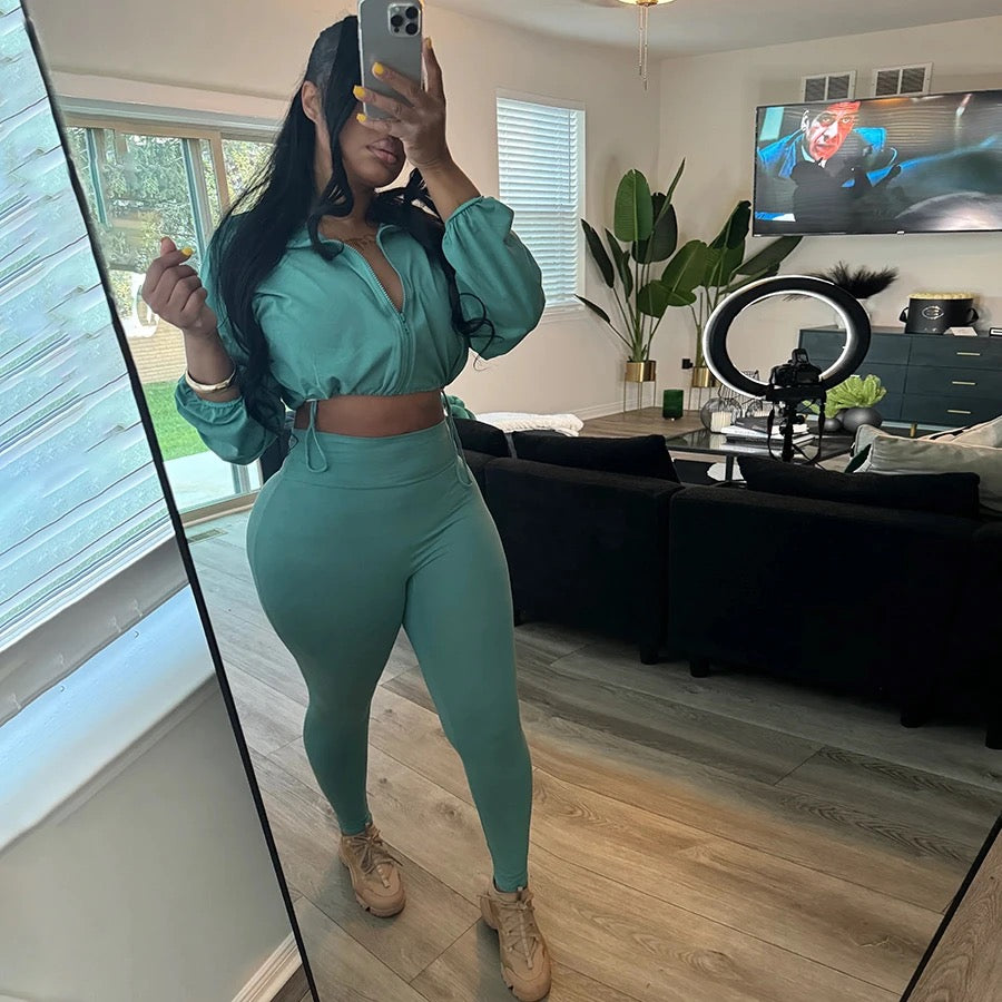 Stretchy lounge 2pc set green